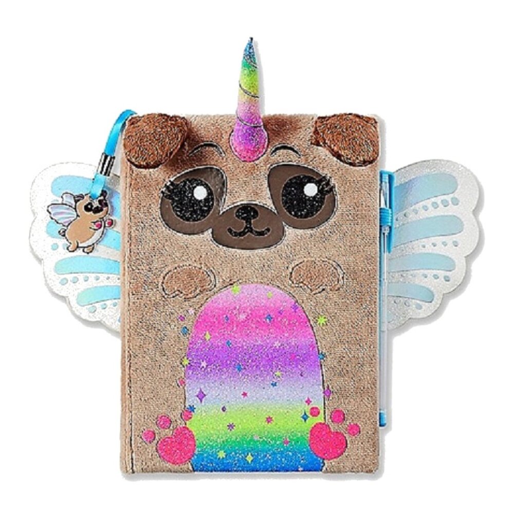 Justice for Girls Pugicorn Pug Unicorn Faux Fur Journal Diary